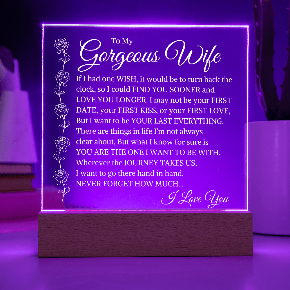 Romantic square acrylic Last Everything plaque with LED base perfect Christmas gift for wife from husband
