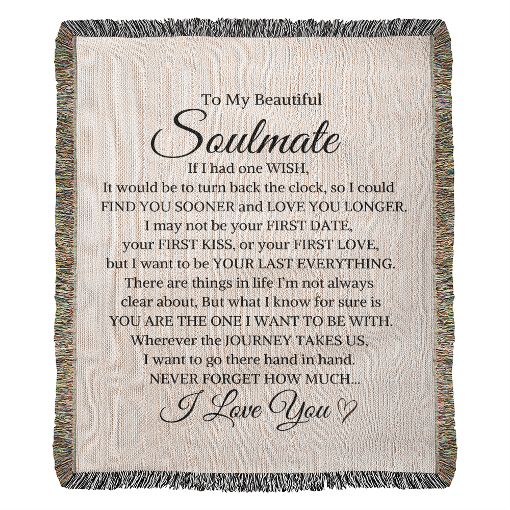 Romantic heirloom woven blanket with Last Everything message, perfect for girlfriend on special occasions.
