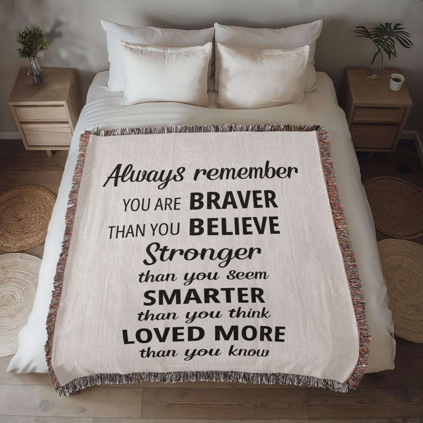 Meaningful Shoptopia heirloom woven blanket with Always Remember message, perfect heartfelt gift