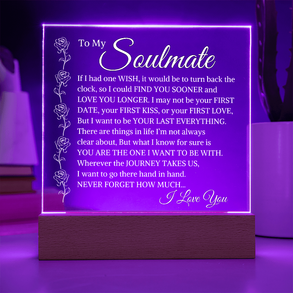 Durable acrylic Last Everything plaque with wooden LED base anniversary keepsake