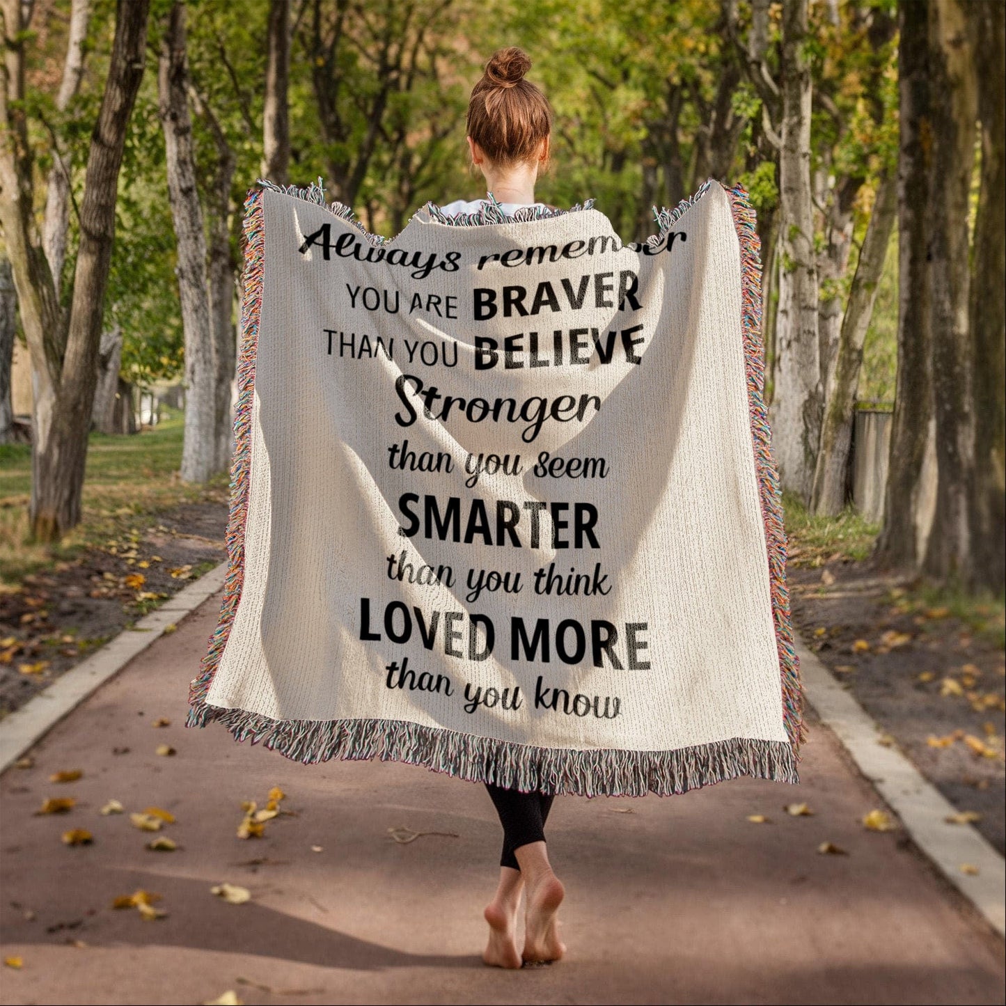 Shoptopia heirloom woven blanket with Always Remember message, 100% cotton, meaningful gift for loved one