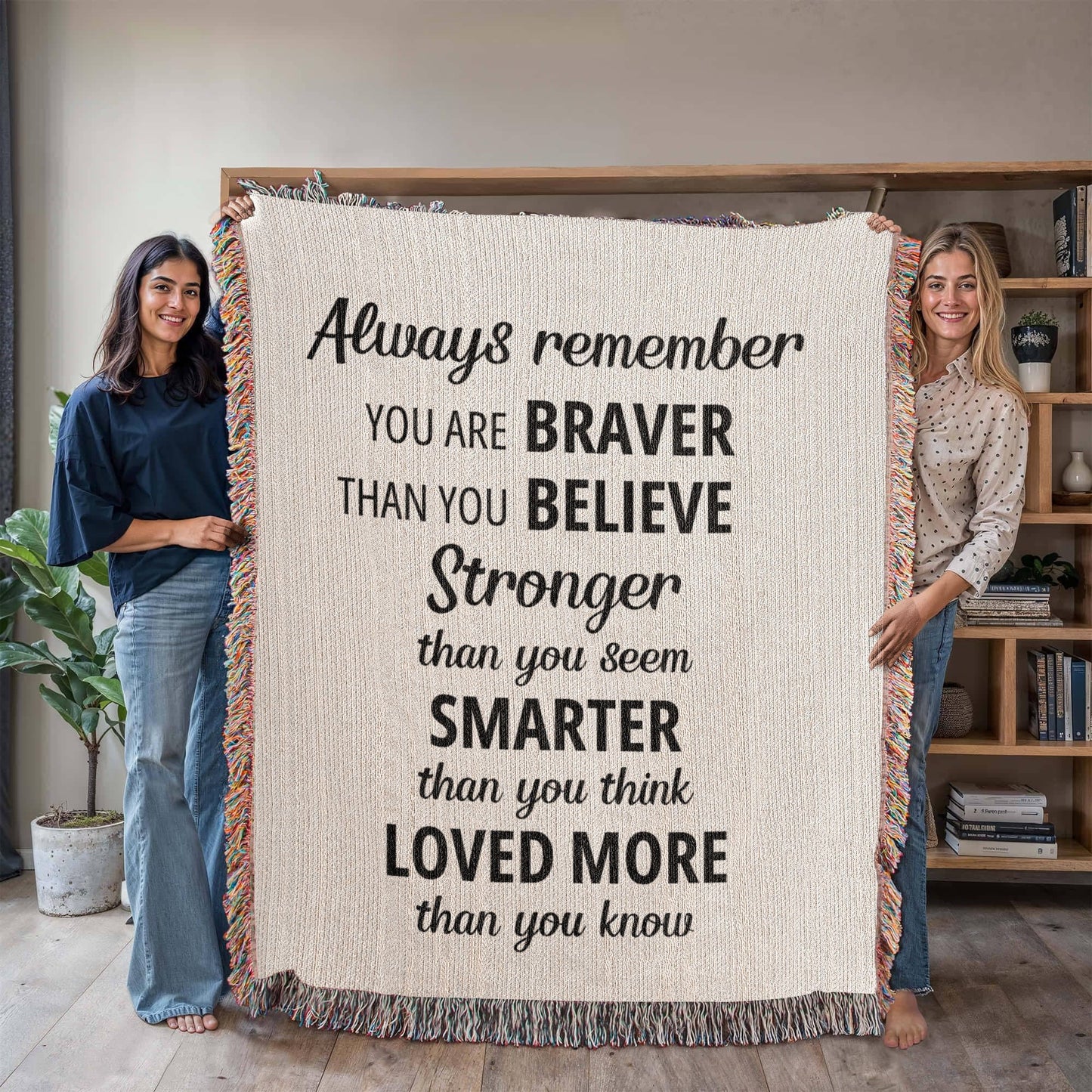 Shoptopia 100% cotton heirloom woven blanket with heartfelt Always Remember saying for special occasions