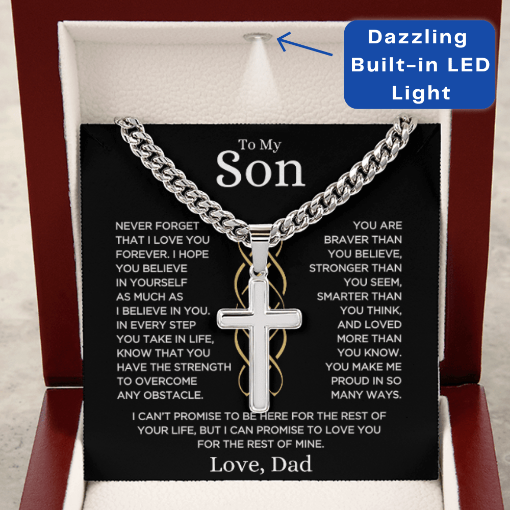 Gift for Son From Dad "Make Me Proud" | Cuban Chain with Artisan Cross