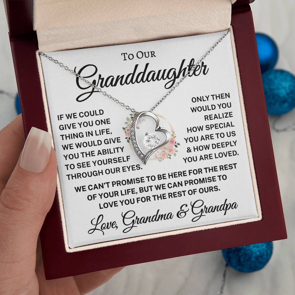 Gift for Granddaughter Love Grandma & Grandpa "How Deeply You Are Loved" | Flower Wreath | Forever Love Necklace