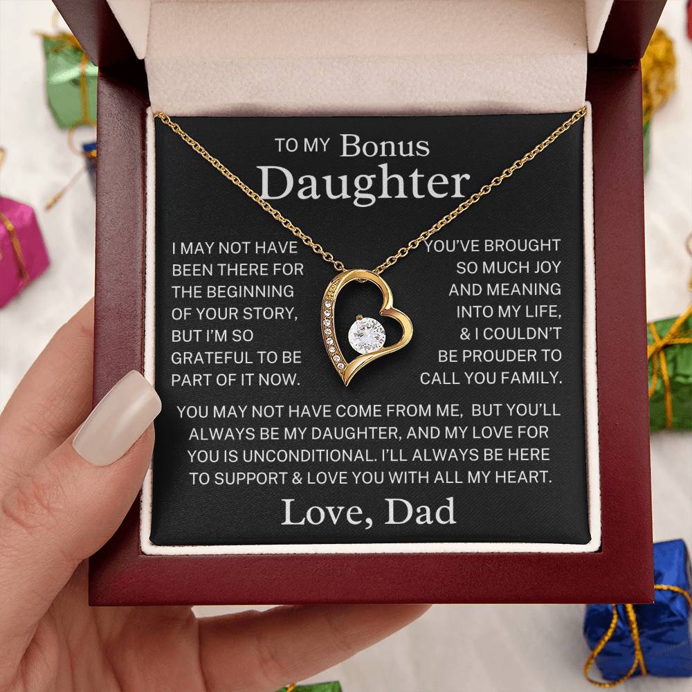 Gift for Bonus Daughter Love Dad "Always My Daughter" | Forever Love Necklace