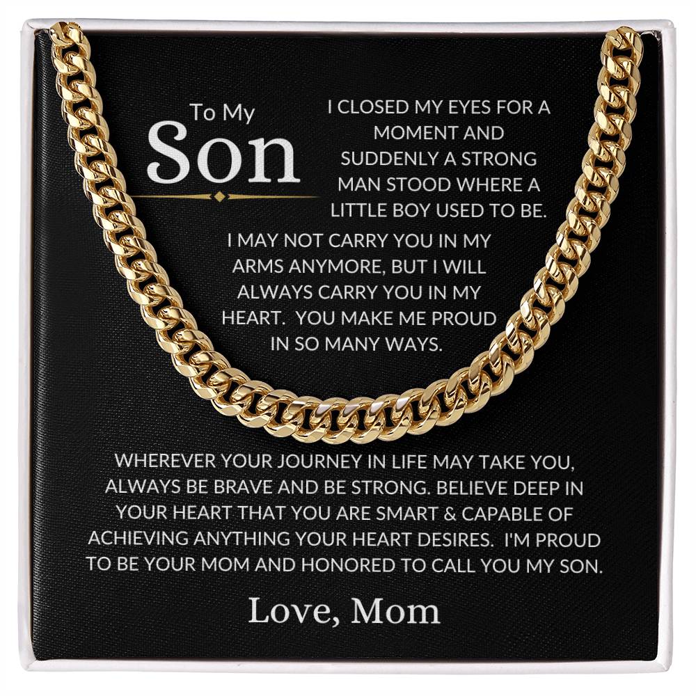 To My Son Love Mom | Cuban Link Necklace - 14K Yellow Gold Finish / Standard Box Shoptopia Jewelry
