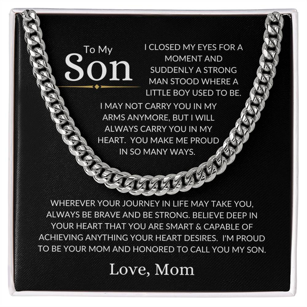 To My Son Love Mom | Cuban Link Necklace - Stainless Steel / Standard Box Shoptopia Jewelry