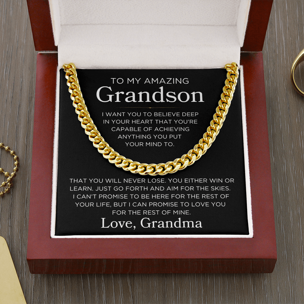 Grandson Love Grandma "Win or Learn" | Cuban Link Chain