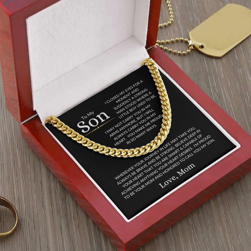 To My Son Love Mom | Cuban Link Necklace - 14K Yellow Gold Finish / Luxury Box Shoptopia Jewelry