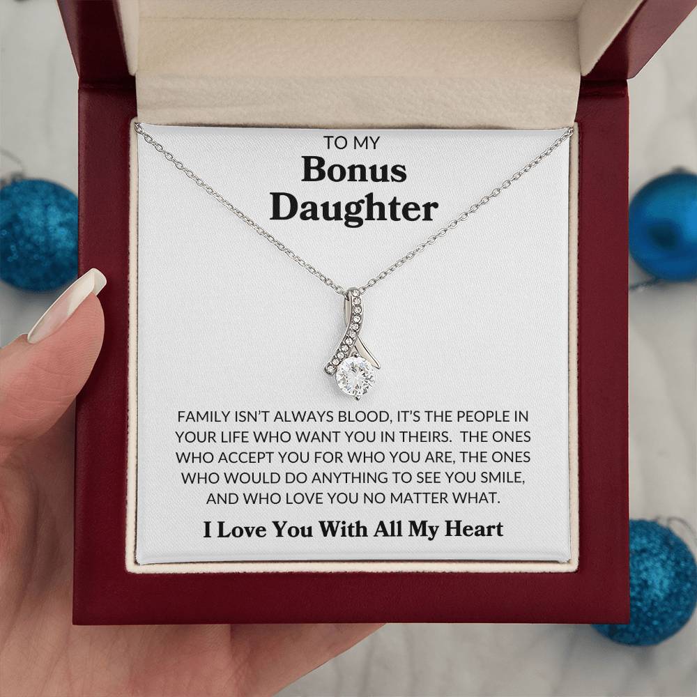 To My Bonus Daughter | Alluring Beauty Necklace - White Gold Finish / Luxury Box Shoptopia Jewelry