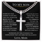 To My Son Love Mom | Cuban Chain with Cross | Personalization - Two Tone Box Shoptopia Jewelry