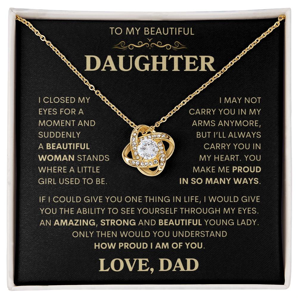 Daughter Love Dad "How Proud I Am" Gold | Love Knot Necklace