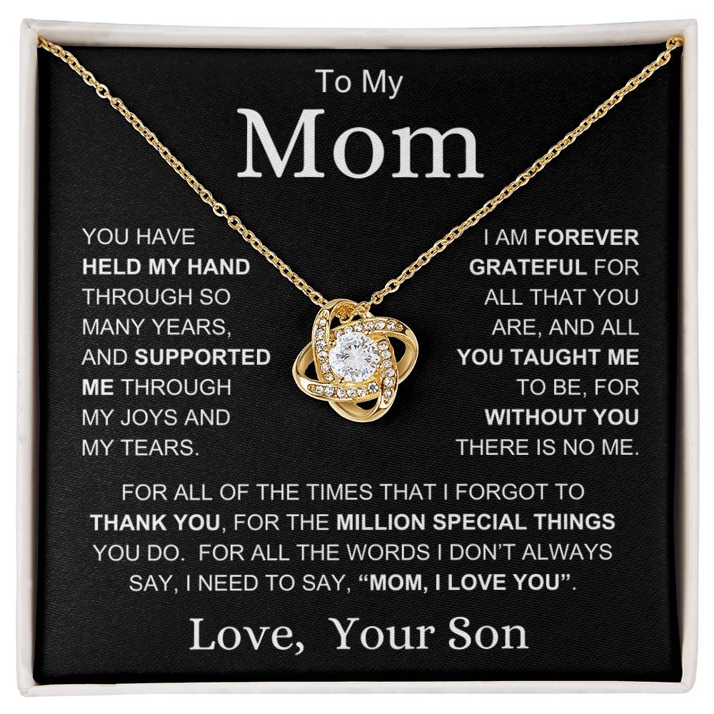 Mom Love Son "Million Special Things" | Love Knot Necklace - 18K Yellow Gold Finish / Standard Black & White Box Shoptopia Jewelry