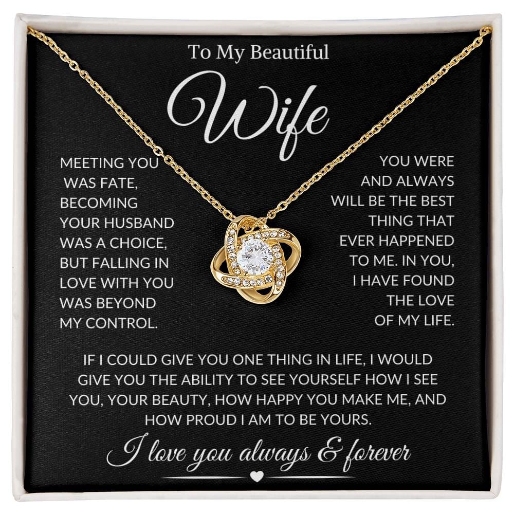 Wife "Meeting You Was Fate " | Love Knot Necklace - 18K Yellow Gold Finish / Standard Box Shoptopia Jewelry