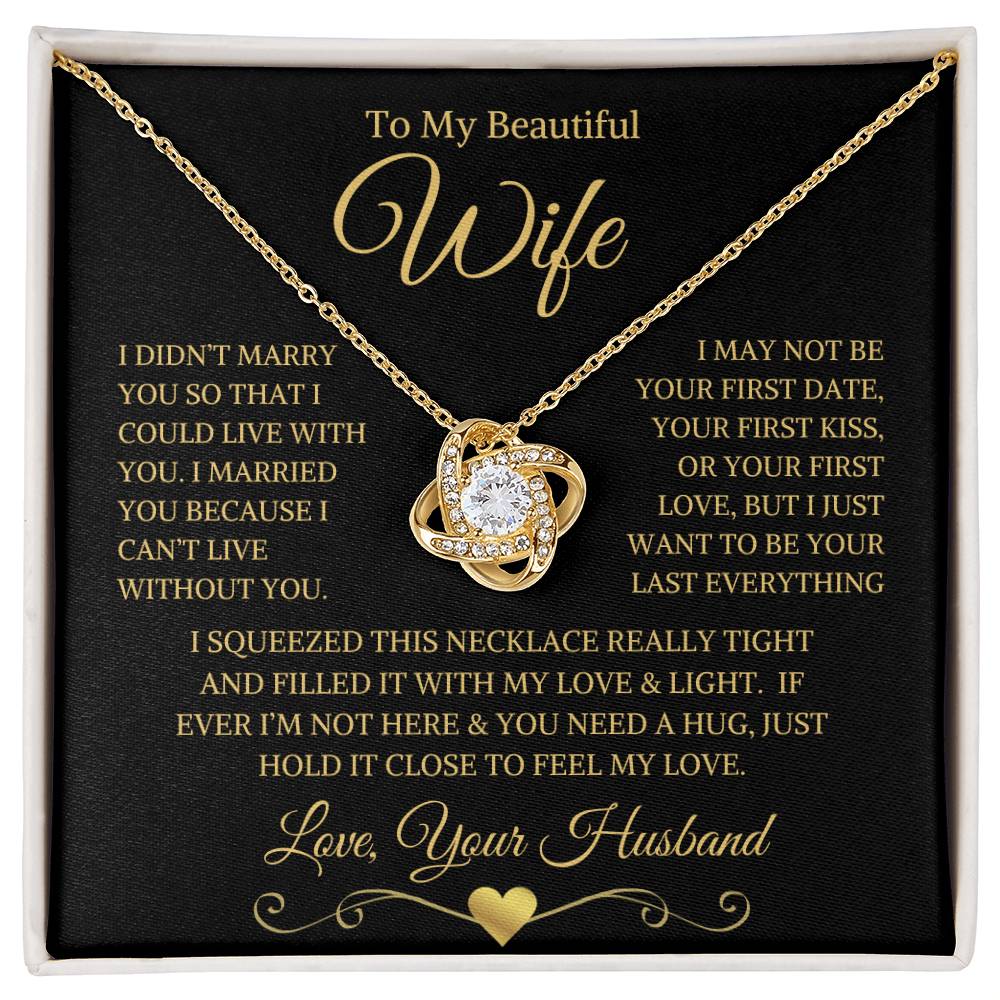 Wife "I Can't Live Without You" Gold | Love Knot Necklace - 18K Yellow Gold Finish / Standard Box Shoptopia Jewelry