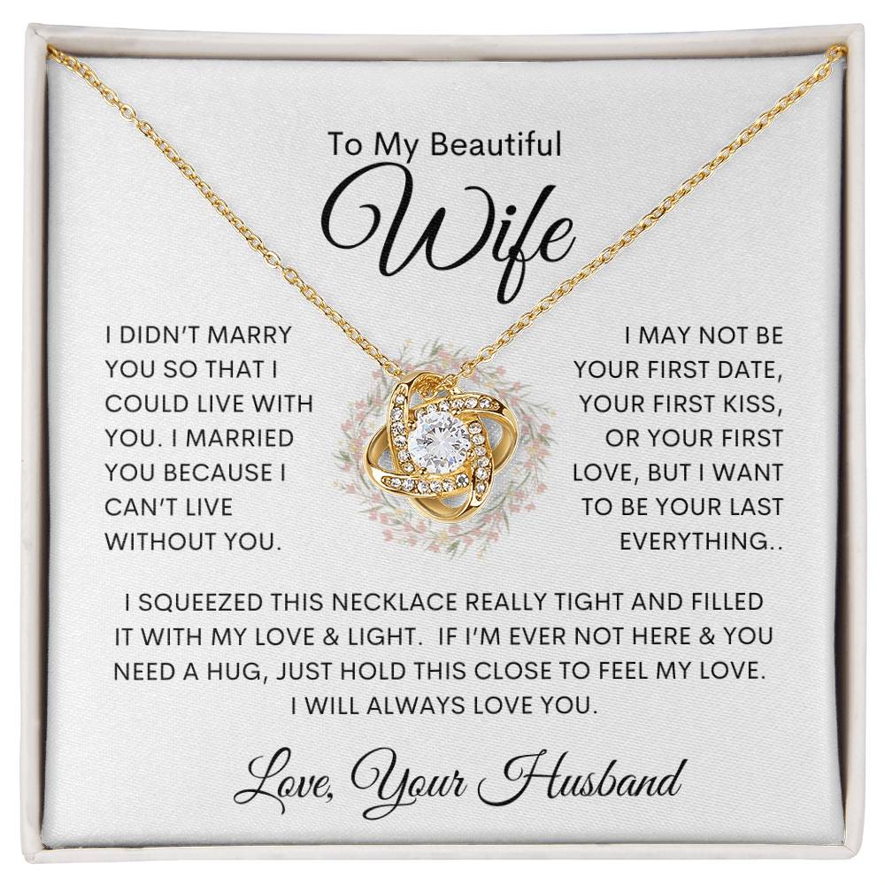 To My Beautiful Wife, Last Everything | Love Knot Necklace - 18K Yellow Gold Finish / Standard Box Shoptopia Jewelry