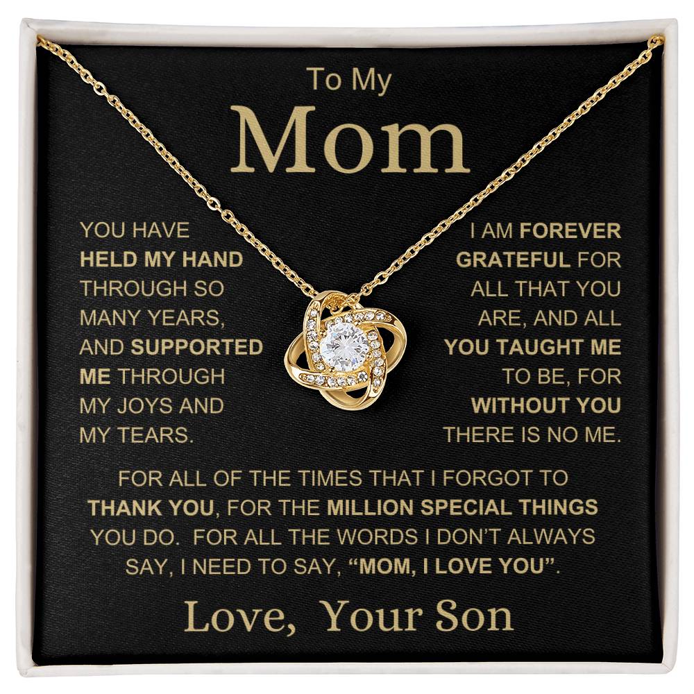 Mom Love Son Gold "Million Special Things" | Love Knot Necklace - 18K Yellow Gold Finish / Standard Black & White Box Shoptopia Jewelry