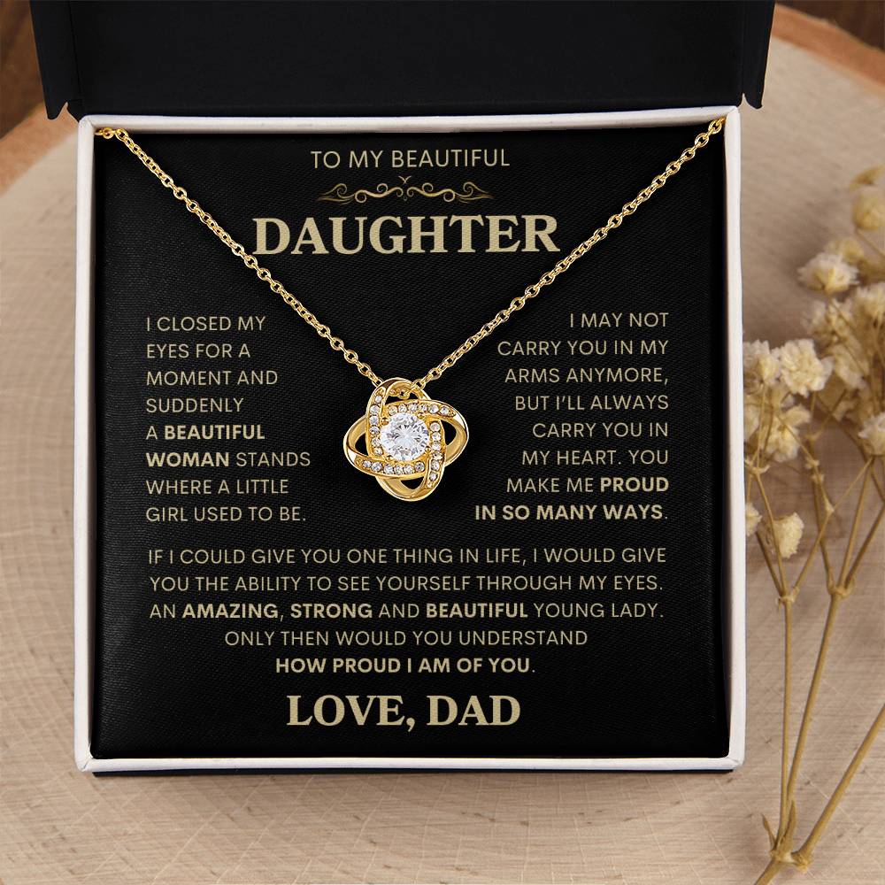 Daughter Love Dad "How Proud I Am" Gold | Love Knot Necklace