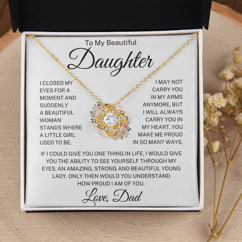 Daughter Love Dad "How Proud I Am" | Love Knot Necklace