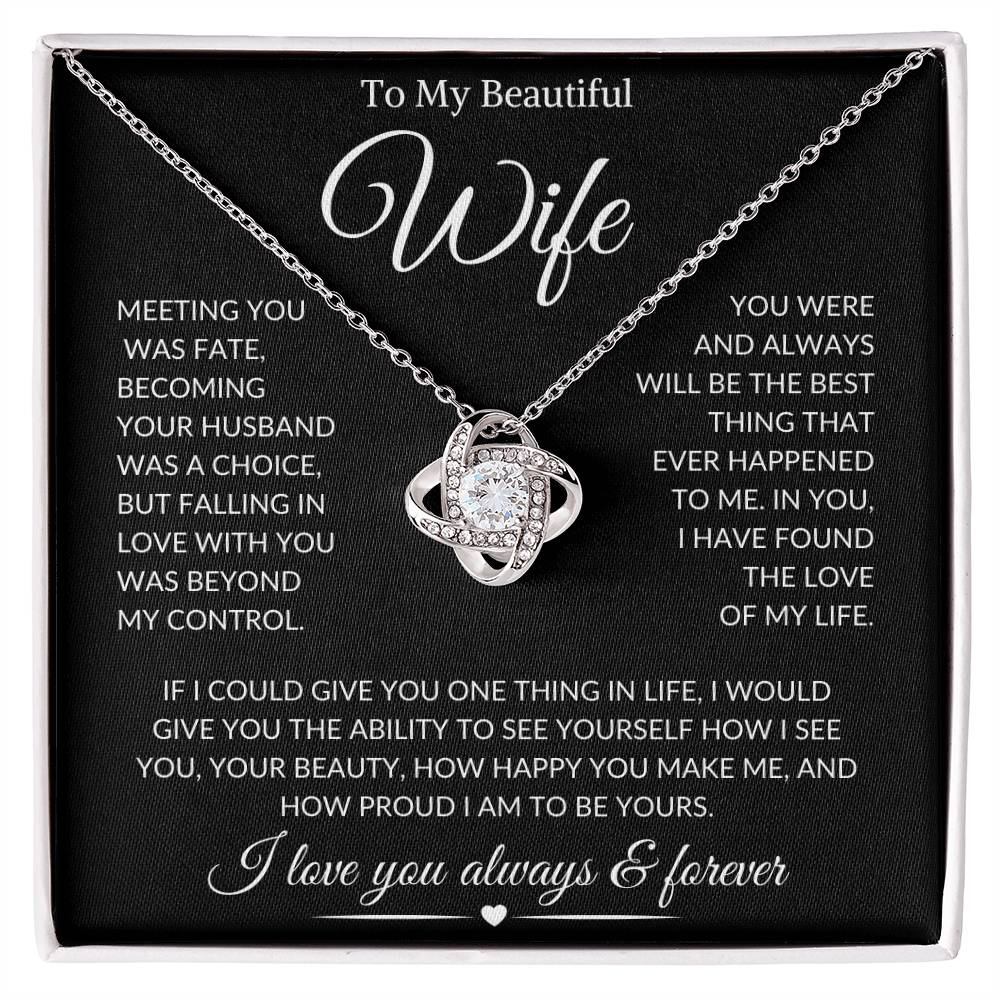 Wife "Meeting You Was Fate " | Love Knot Necklace - 14K White Gold Finish / Standard Box Shoptopia Jewelry