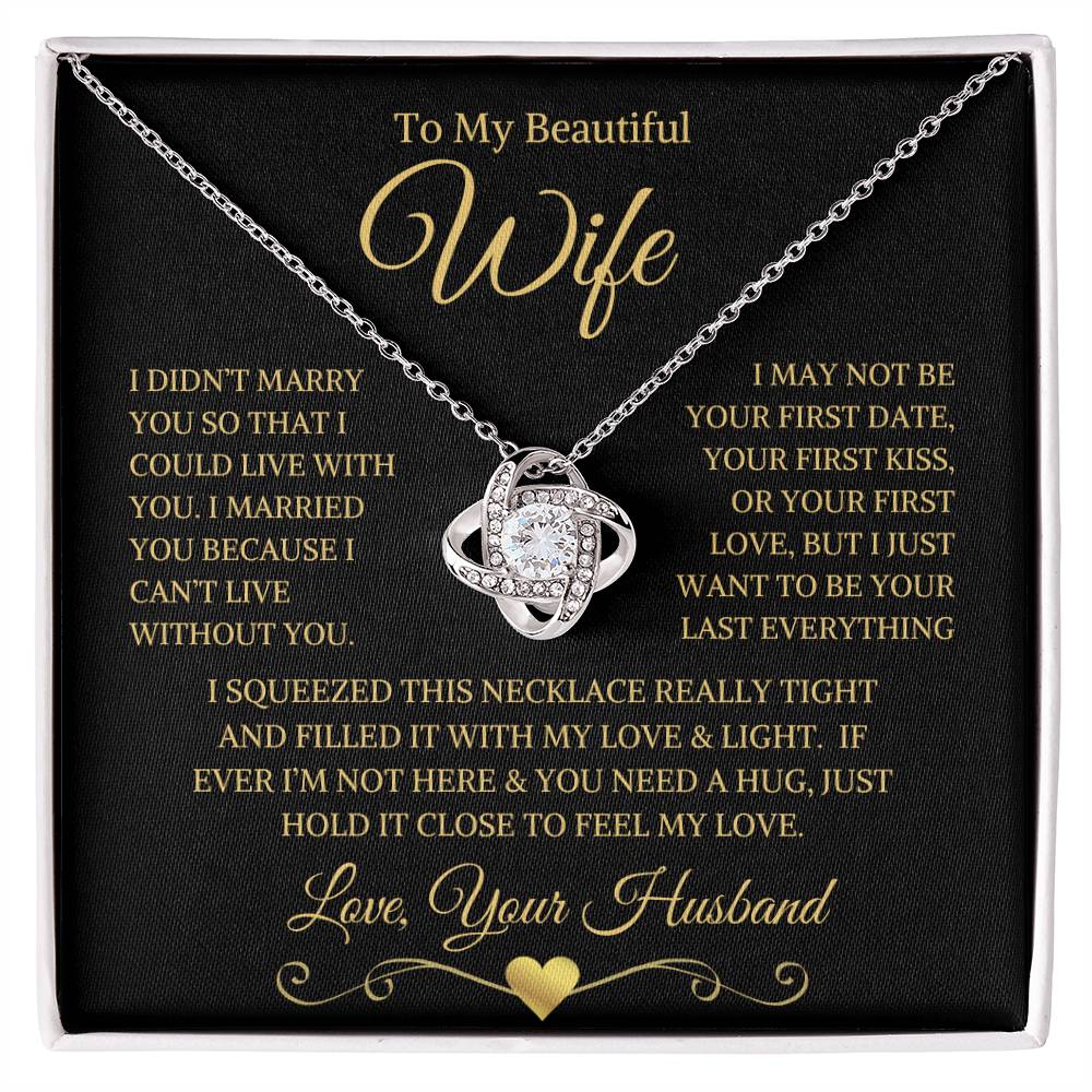 Wife "I Can't Live Without You" Gold | Love Knot Necklace - 14K White Gold Finish / Standard Box Shoptopia Jewelry