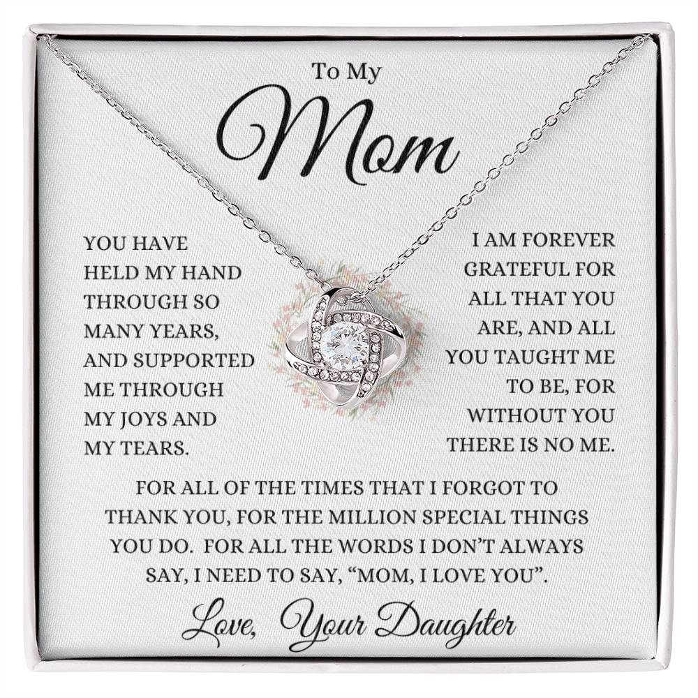 Mom From Daughter "Million Special Things" | Love Knot Necklace - 14K White Gold Finish / Standard Box Shoptopia Jewelry