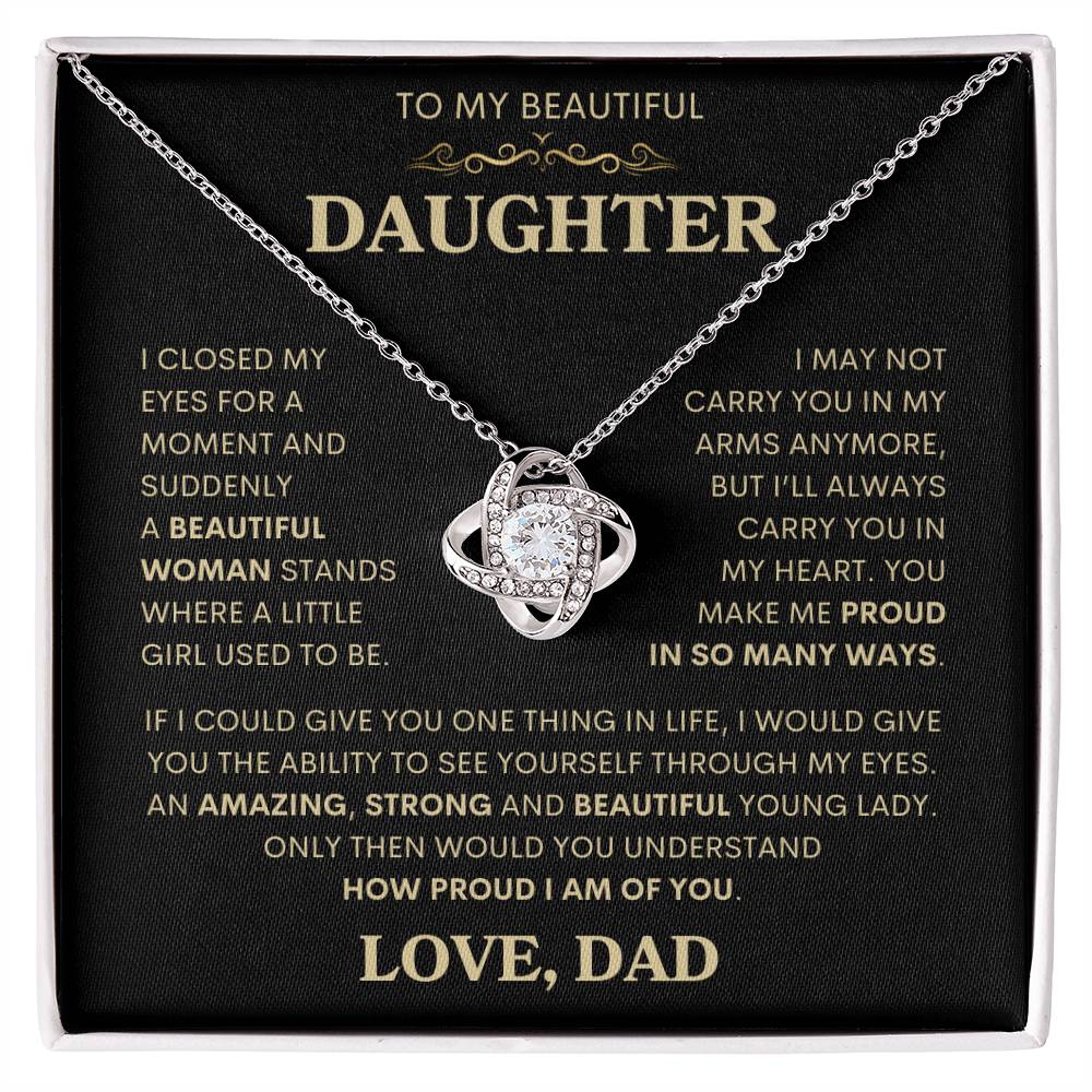 Daughter Love Dad "How Proud I Am" Gold | Love Knot Necklace