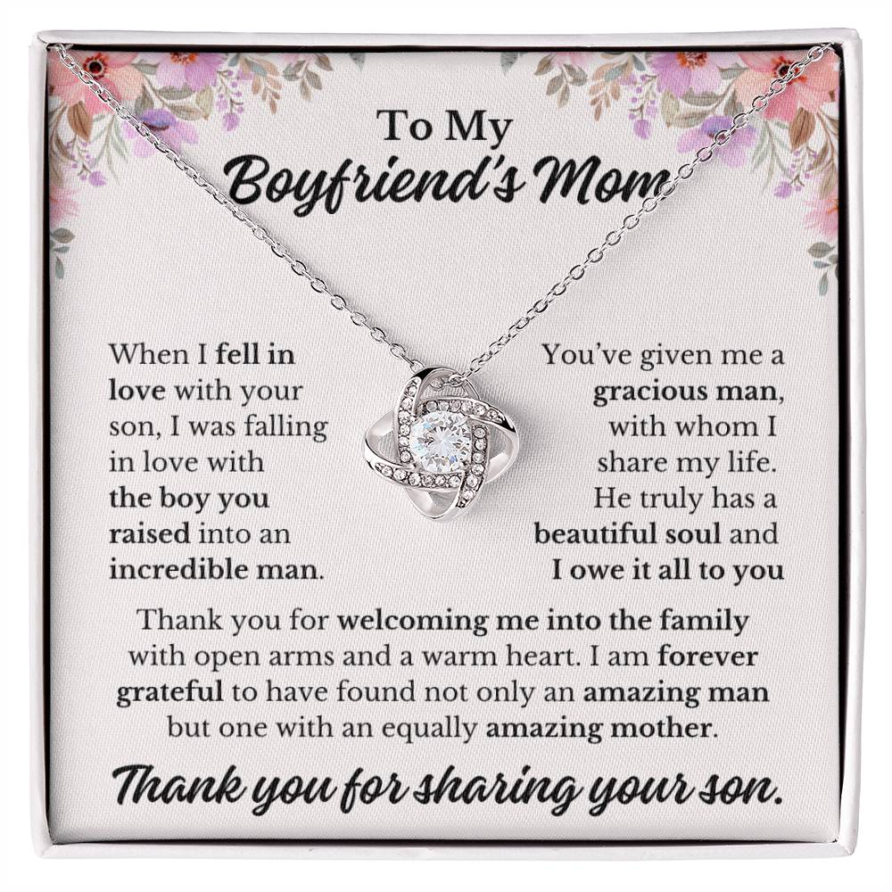 Boyfriend's Mom "Owe it all to you" | Love Knot Necklace - 14K White Gold Finish / Standard Box Shoptopia Jewelry