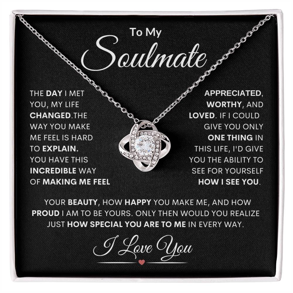 Soulmate "Make Me Feel" | Love Knot Necklace - 14K White Gold Finish / Standard Black & White Box Shoptopia Jewelry