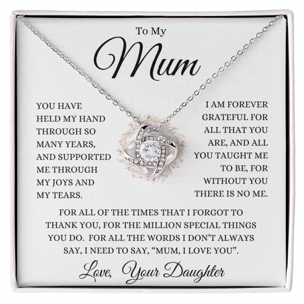 Mum From Daughter "Million Special Things" | Love Knot Necklace - 14K White Gold Finish / Standard Box Shoptopia Jewelry
