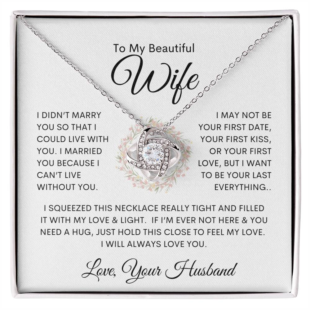 To My Beautiful Wife, Last Everything | Love Knot Necklace - 14K White Gold Finish / Standard Box Shoptopia Jewelry