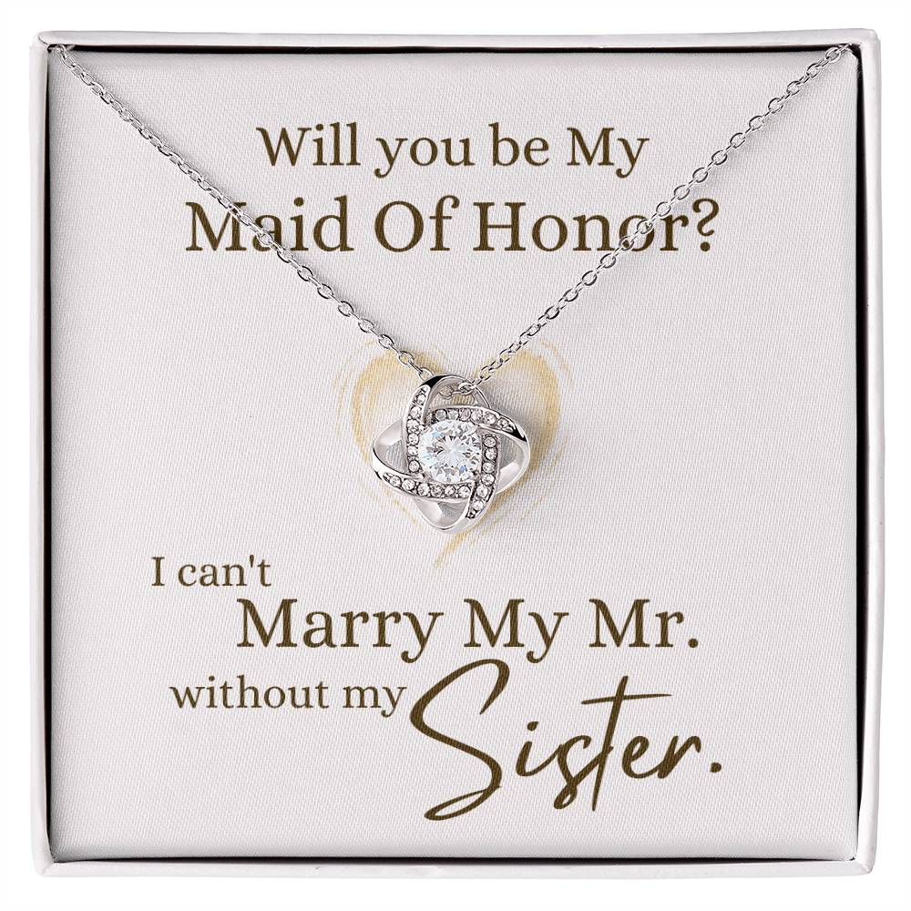 Maid of Honor "Marry My Mr" | Love Knot Necklace - 14K White Gold Finish / Standard Box Shoptopia Jewelry