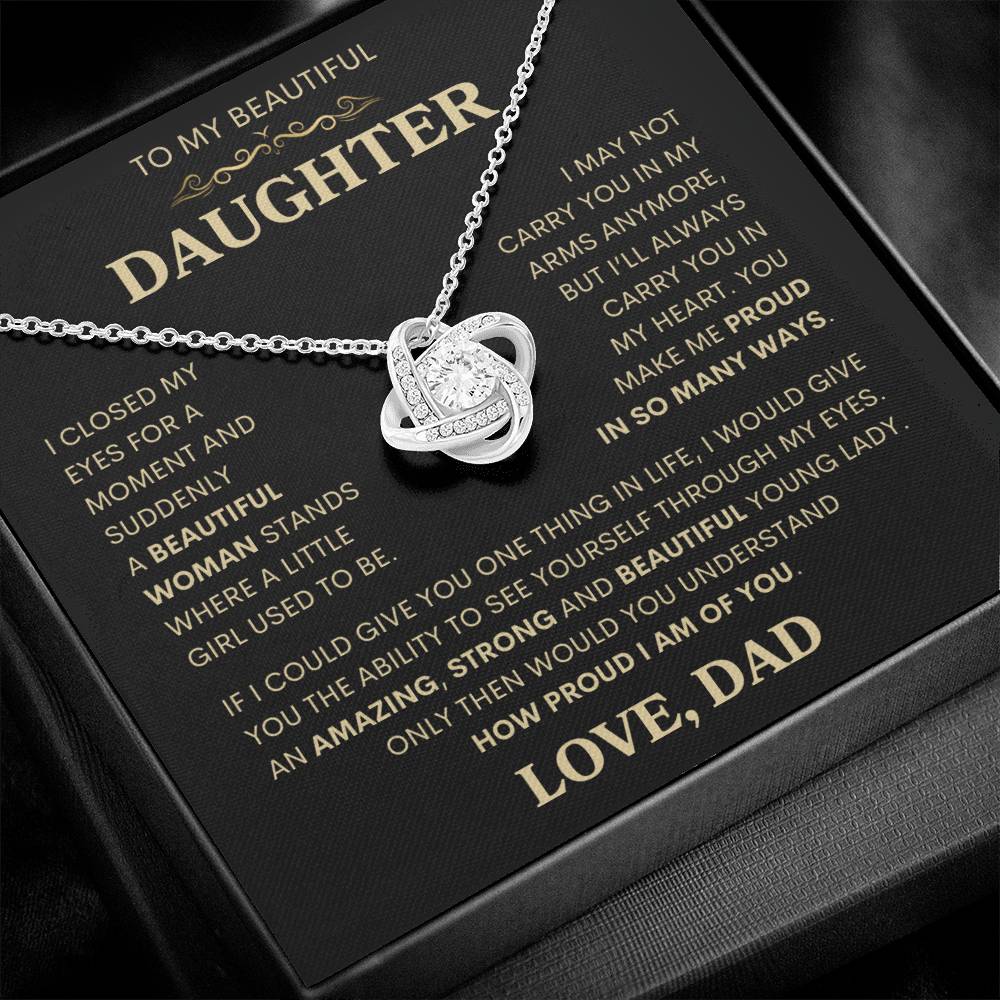 Daughter Love Dad "How Proud I Am" Gold | Love Knot Necklace