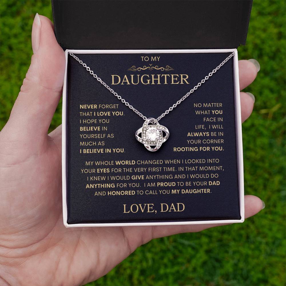 Daughter Love Dad "My Whole World Changed" Gold | Love Knot Necklace