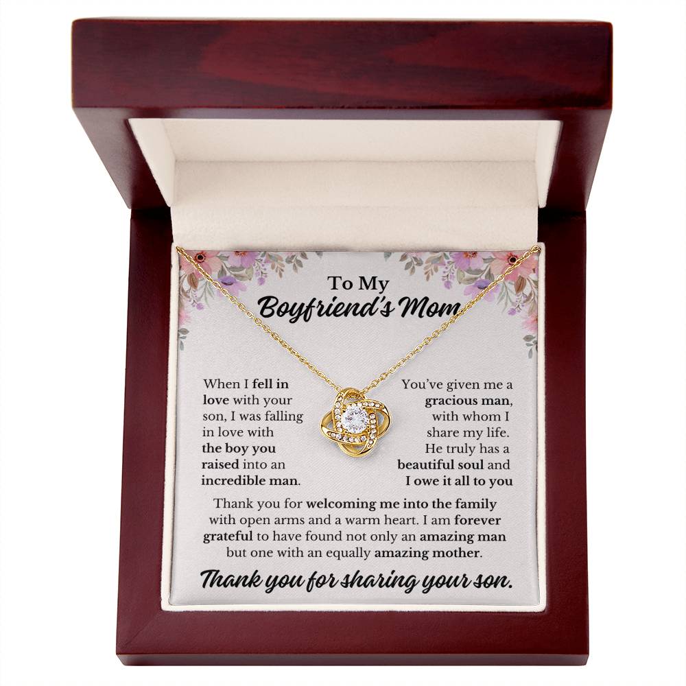 Boyfriend's Mom "Owe it all to you" | Love Knot Necklace - 18K Yellow Gold Finish / Luxury Box Shoptopia Jewelry