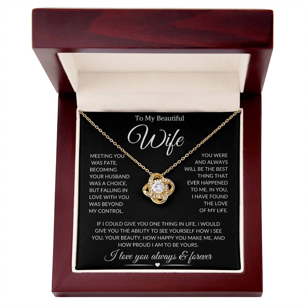 Wife "Meeting You Was Fate " | Love Knot Necklace - 18K Yellow Gold Finish / Luxury Box with LED Light Shoptopia Jewelry