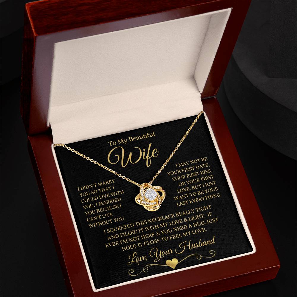Wife "I Can't Live Without You" Gold | Love Knot Necklace - Shoptopia Jewelry