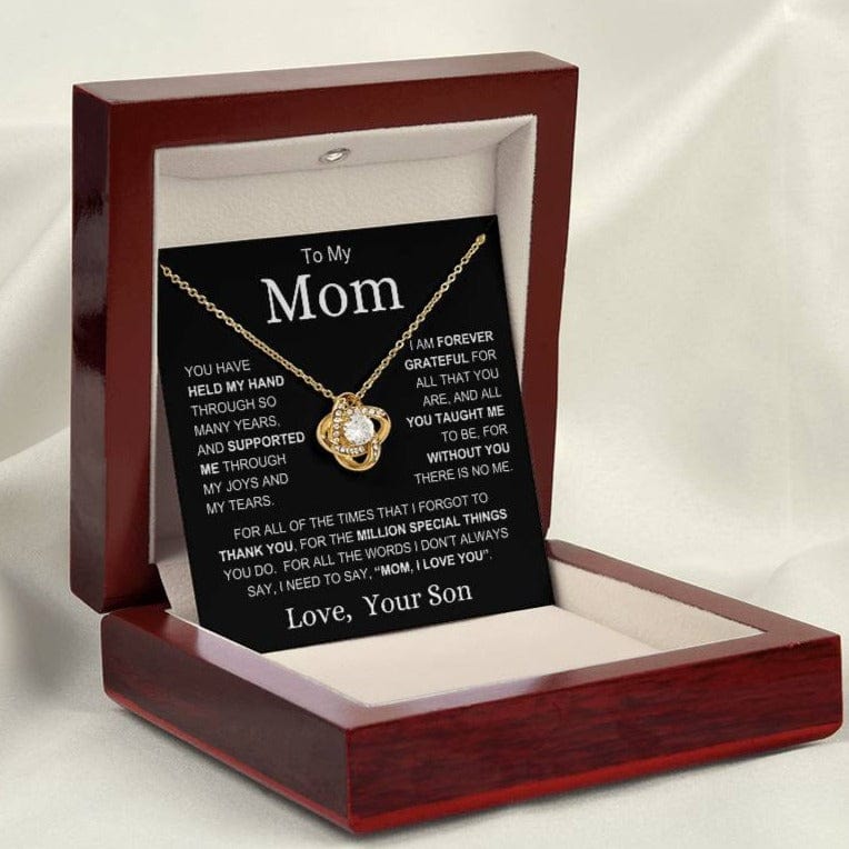Mom Love Son "Million Special Things" | Love Knot Necklace - 18K Yellow Gold Finish / Luxury Mahogany Box with LED Light Shoptopia Jewelry