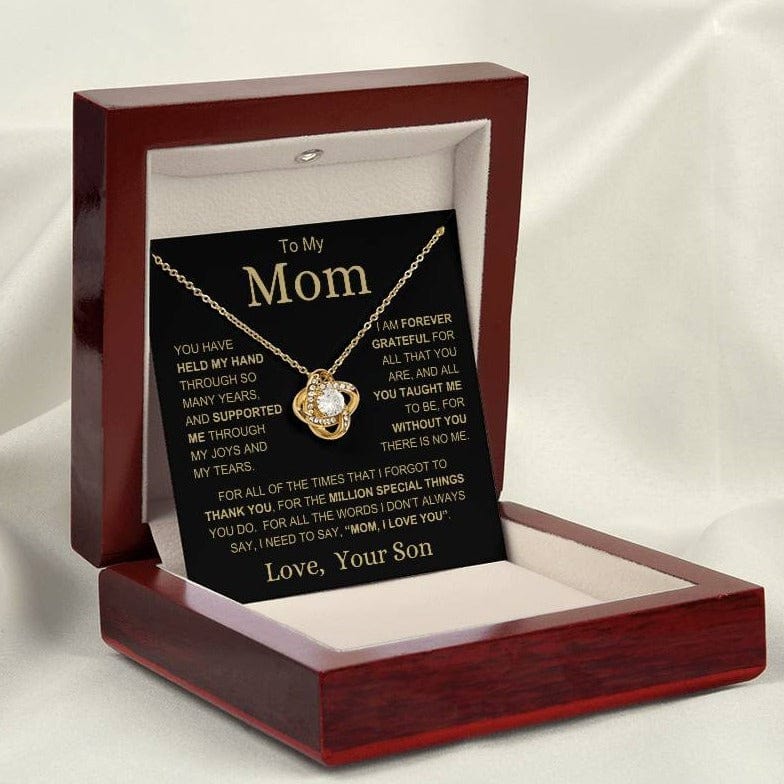 Mom Love Son Gold "Million Special Things" | Love Knot Necklace - 18K Yellow Gold Finish / Luxury Mahogany Box with LED Light Shoptopia Jewelry