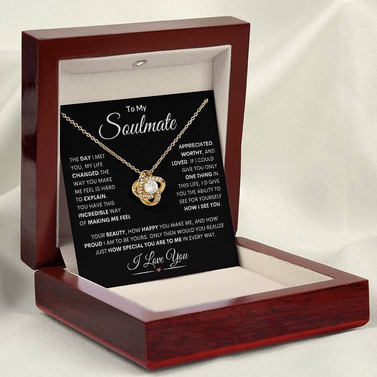 Soulmate "Make Me Feel" | Love Knot Necklace - 18K Yellow Gold Finish / Luxury Mahogany Box with LED Light Shoptopia Jewelry