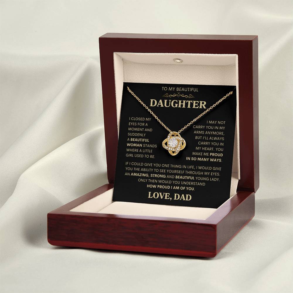 Daughter Love Dad "How Proud I Am" Gold | Love Knot Necklace