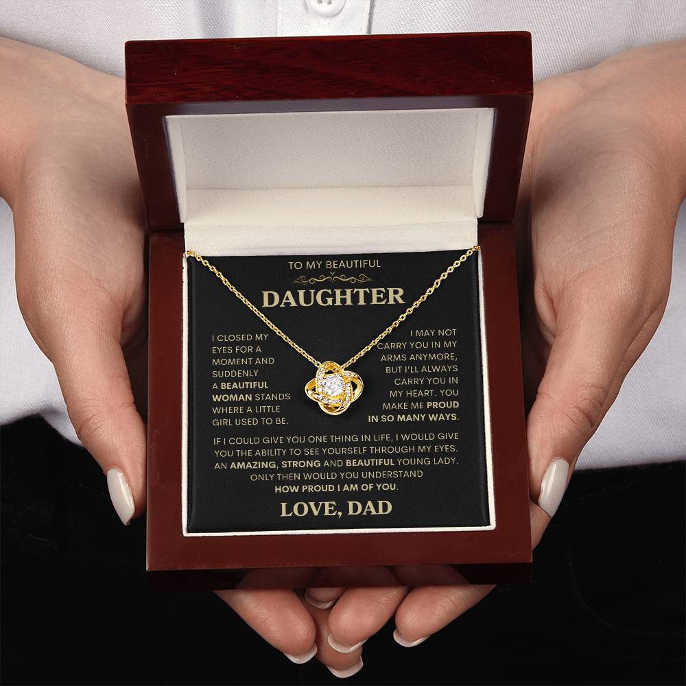 Daughter Love Dad "How Proud I Am" Gold | Love Knot Necklace