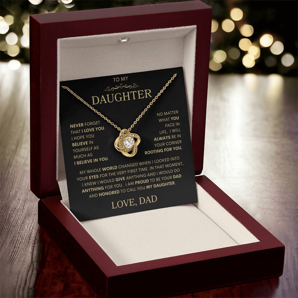 Daughter Love Dad "My Whole World Changed" Gold | Love Knot Necklace