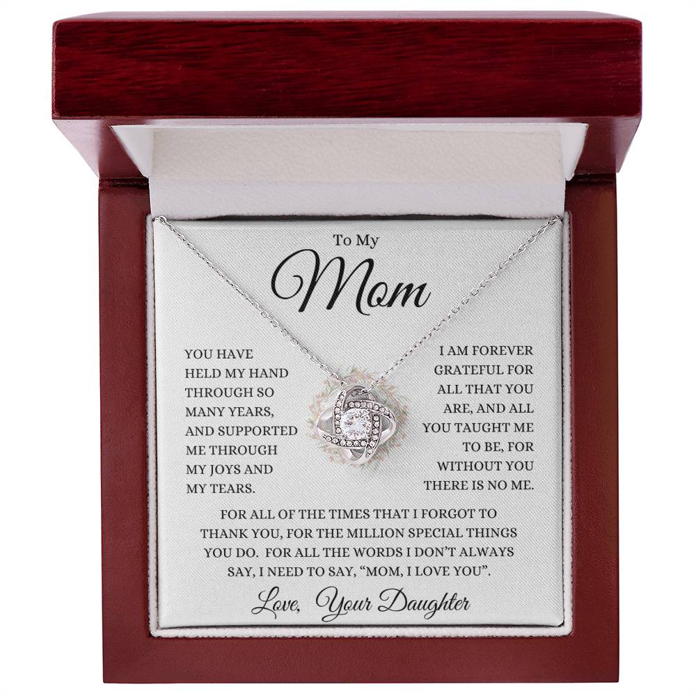 Mom From Daughter "Million Special Things" | Love Knot Necklace - 14K White Gold Finish / Luxury Box Shoptopia Jewelry