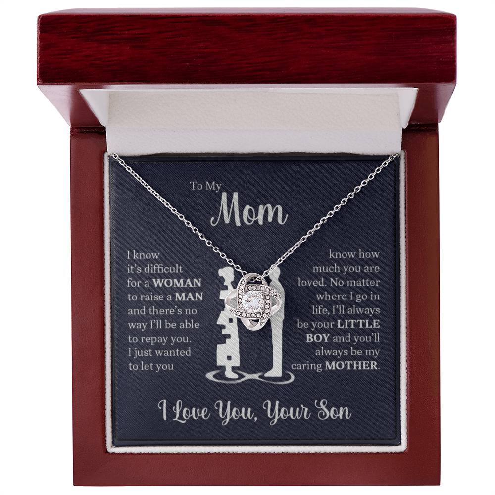 Mom / Son "Always Be Your LIttle Boy" | Love Knot Necklace - 14K White Gold Finish / Luxury Box Shoptopia Jewelry