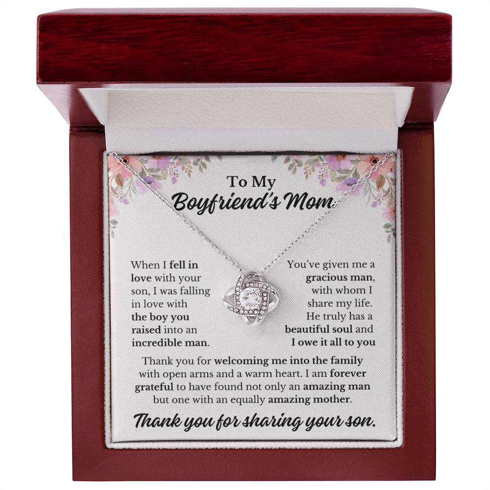 Boyfriend's Mom "Owe it all to you" | Love Knot Necklace - 14K White Gold Finish / Luxury Box Shoptopia Jewelry
