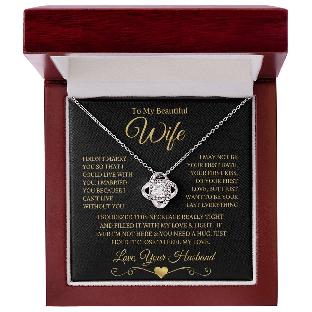 Wife "I Can't Live Without You" Gold | Love Knot Necklace - 14K White Gold Finish / Luxury Box Shoptopia Jewelry