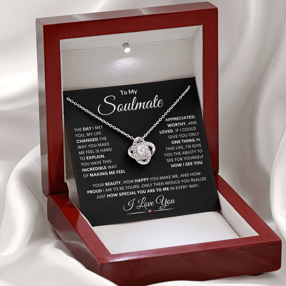 Soulmate "Make Me Feel" | Love Knot Necklace - 14K White Gold Finish / Luxury Mahogany Box with LED Light Shoptopia Jewelry