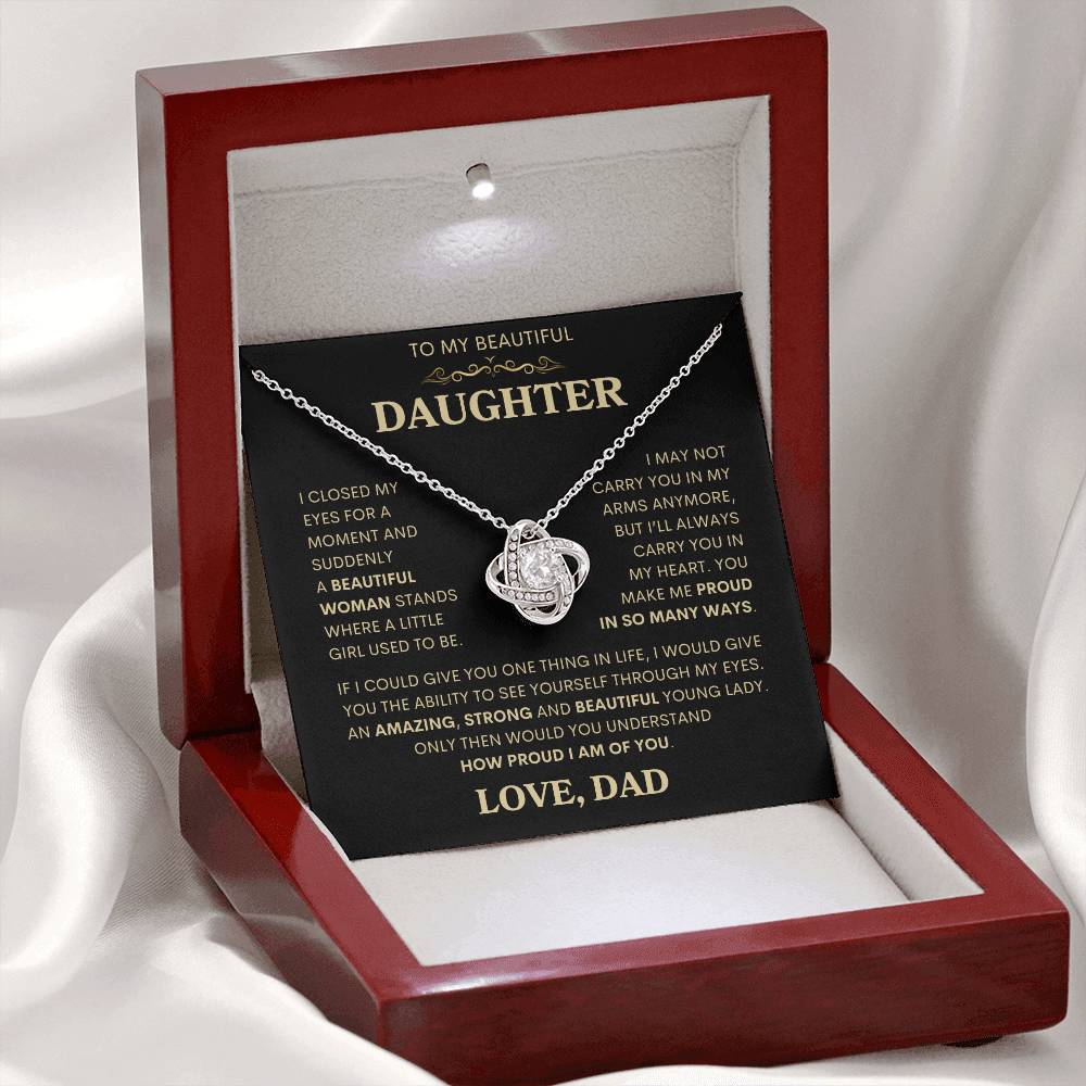 Daughter Love Dad "How Proud I Am" Gold | Love Knot Necklace