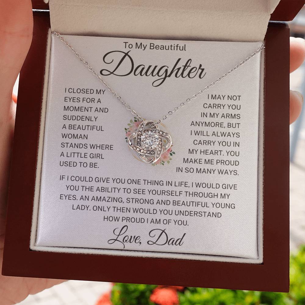 Daughter Love Dad "How Proud I Am" | Love Knot Necklace